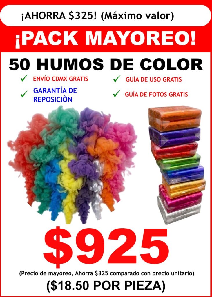 Oferta pack mayoreo 50 humos de color por 925