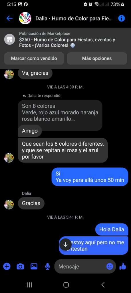 Captura de pantalla de conversación en WhatsApp confirmando la compra y entrega de productos Nubecolor.